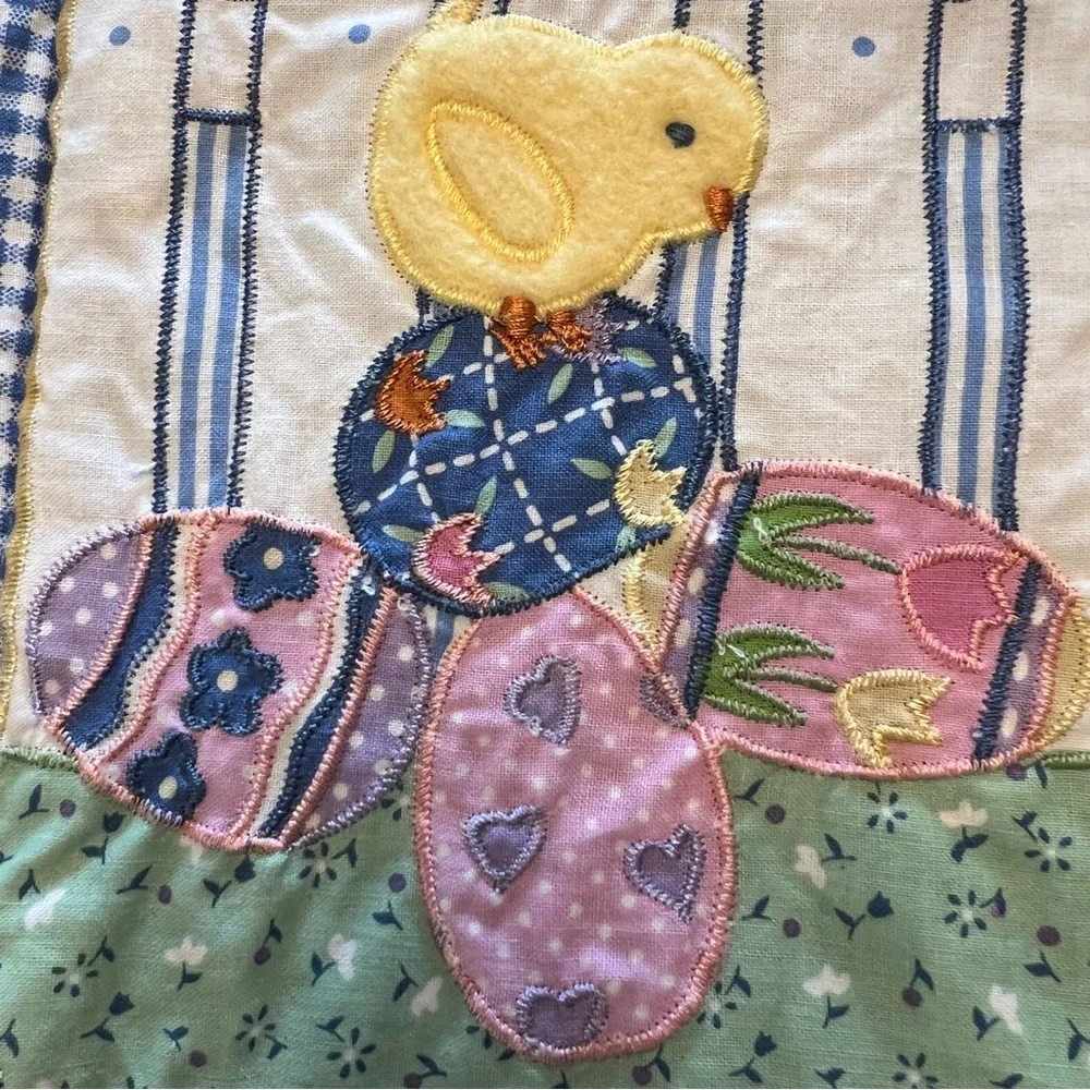 Placemats Blossoms & Blooms Springtime Easter  Appliquéd Blue Gingham Chicks